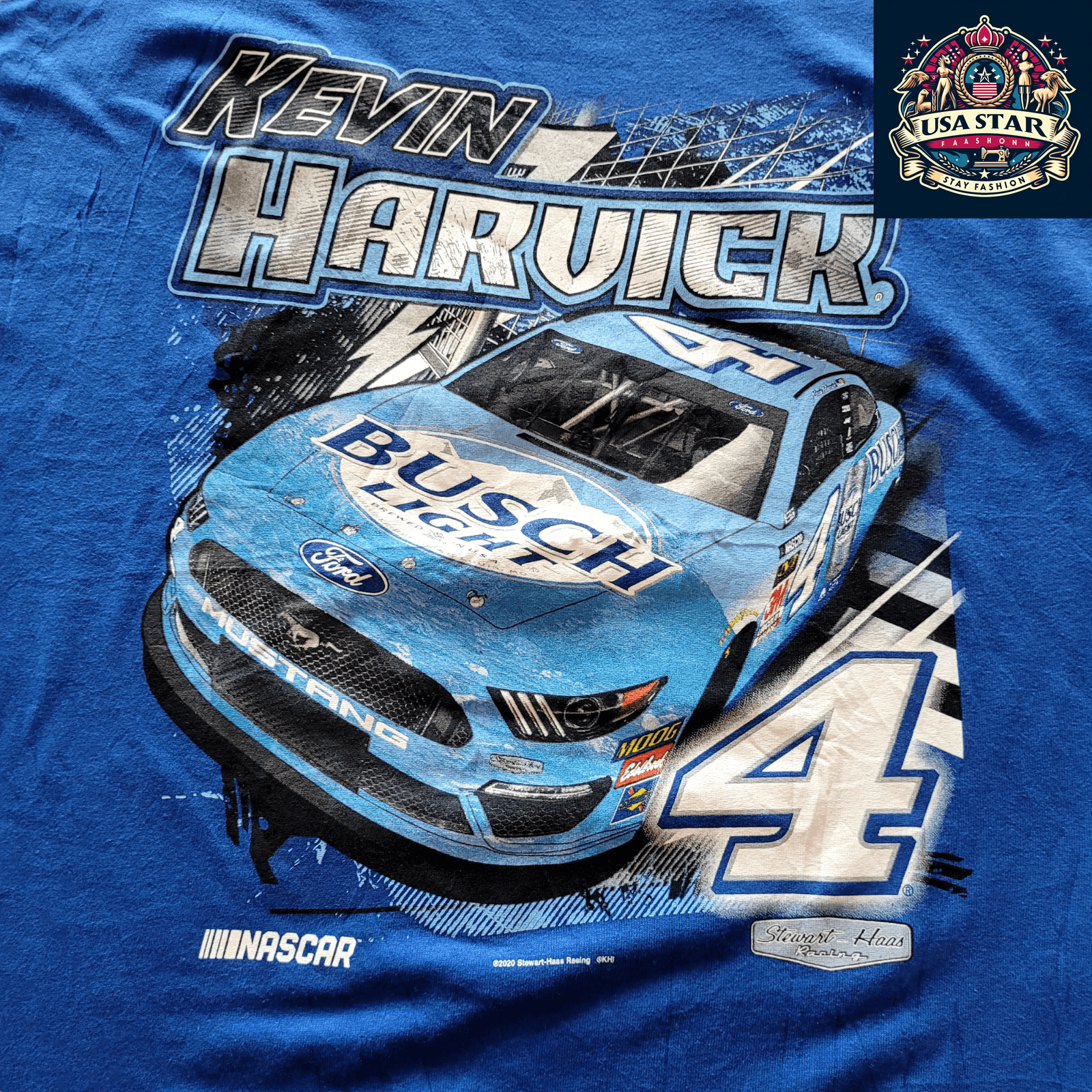 Kevin Harvick T-Shirt XL - Comfortable 100% Cotton, Vibrant Busch Light Graphics, Stewart-Haas Racing - USASTARFASHION