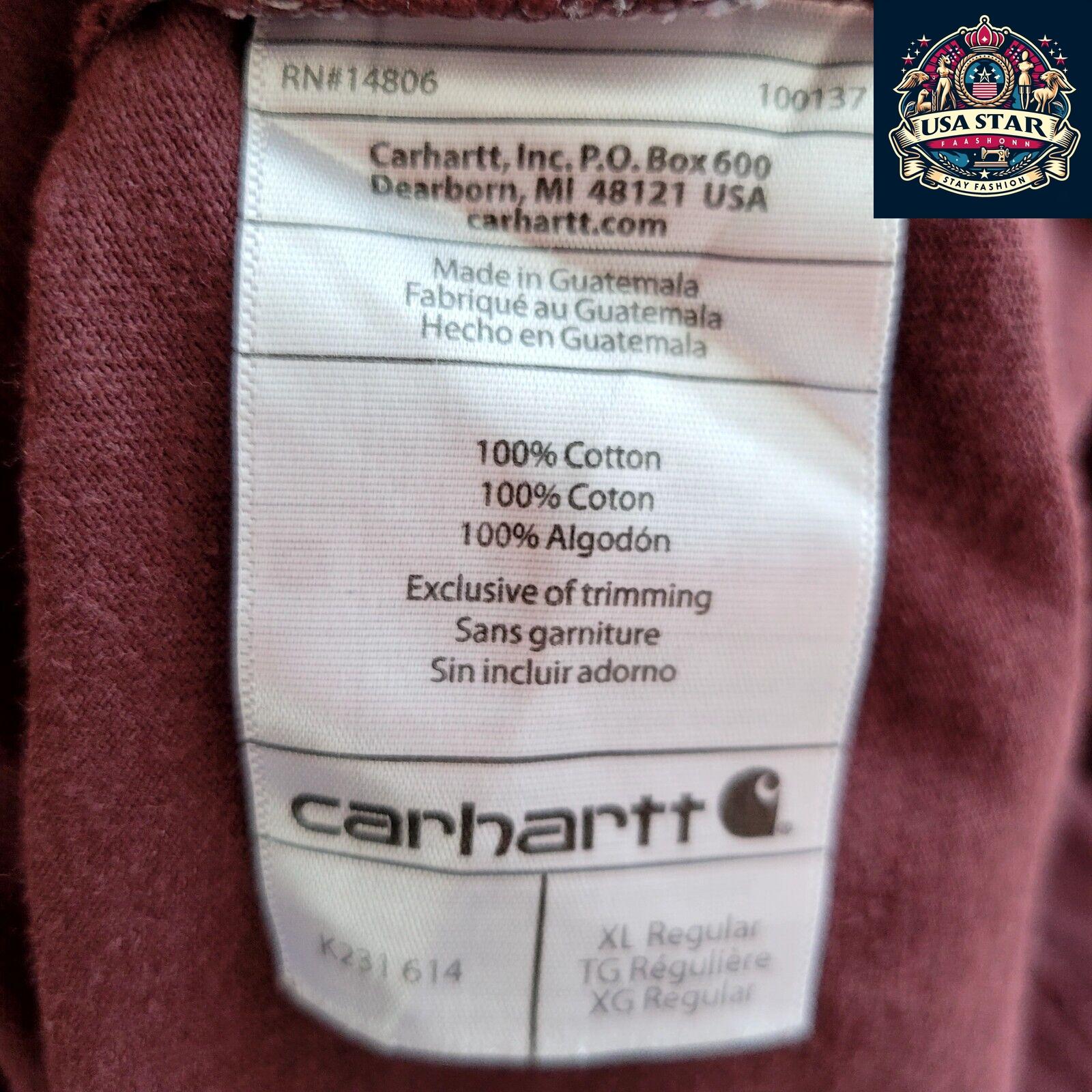 Carhartt Long Sleeve T-Shirt in Maroon | Original Fit | 100% Cotton | Size XL, Durable Comfort - USASTARFASHION