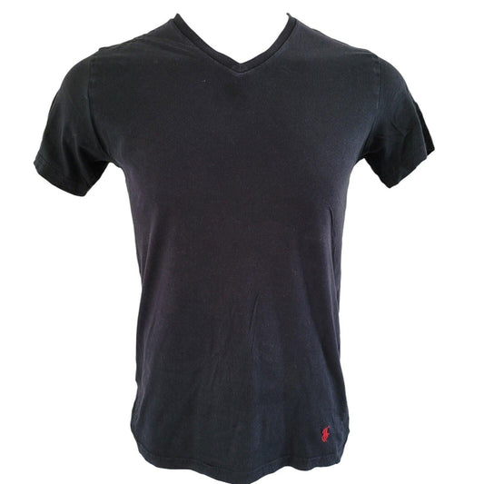 Polo Ralph Lauren V-Neck T-Shirt | Size M, Black, 100% Cotton, 38" Chest, 27" Length-USASTARFASHION