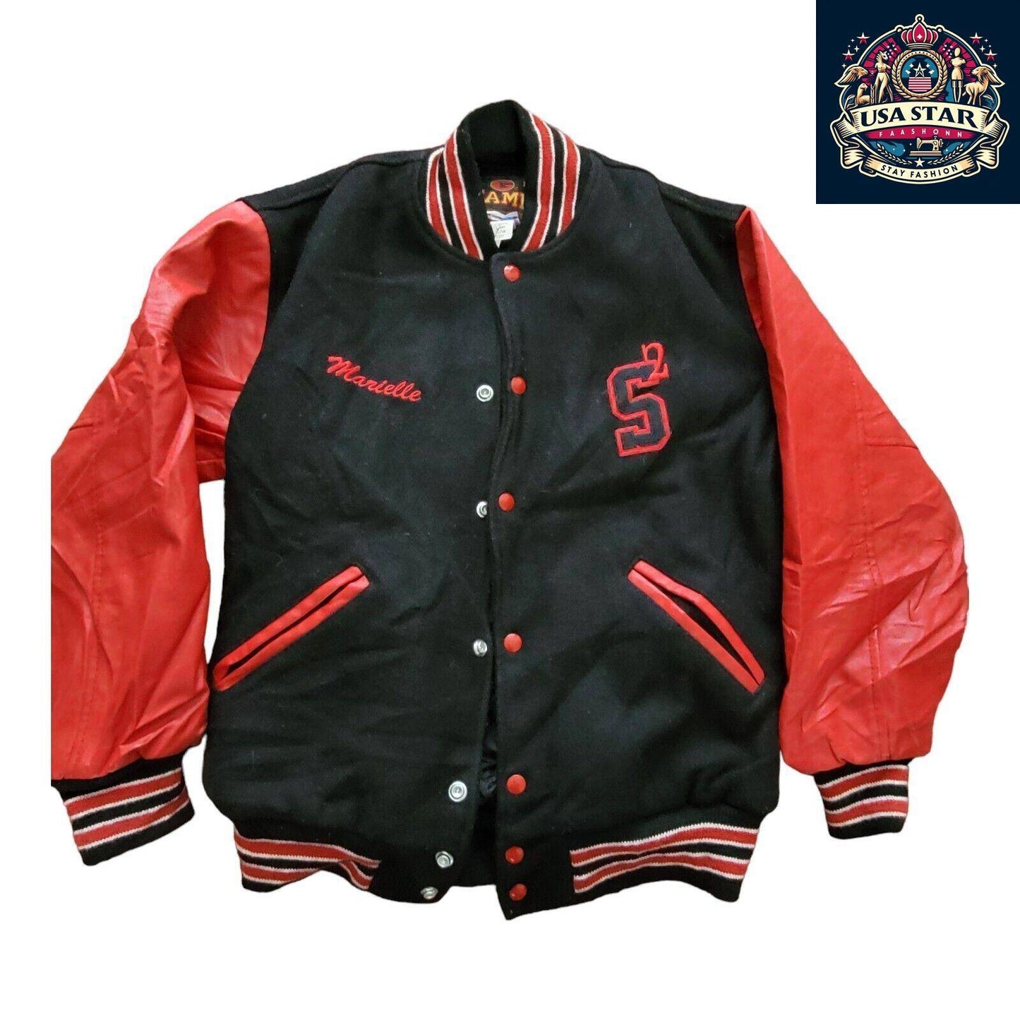 Game Made In USA Soul Shock Marielle Varsity Wool Leather Jacket XS - Vintage Style, Quality Craftsmanship - USASTARFASHION