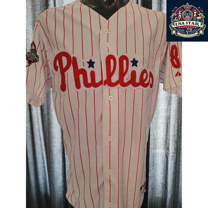Shane Victorino #8 Vintage Phillies World Series Jersey 2008 Fall Classic Size 50 L - USASTARFASHION