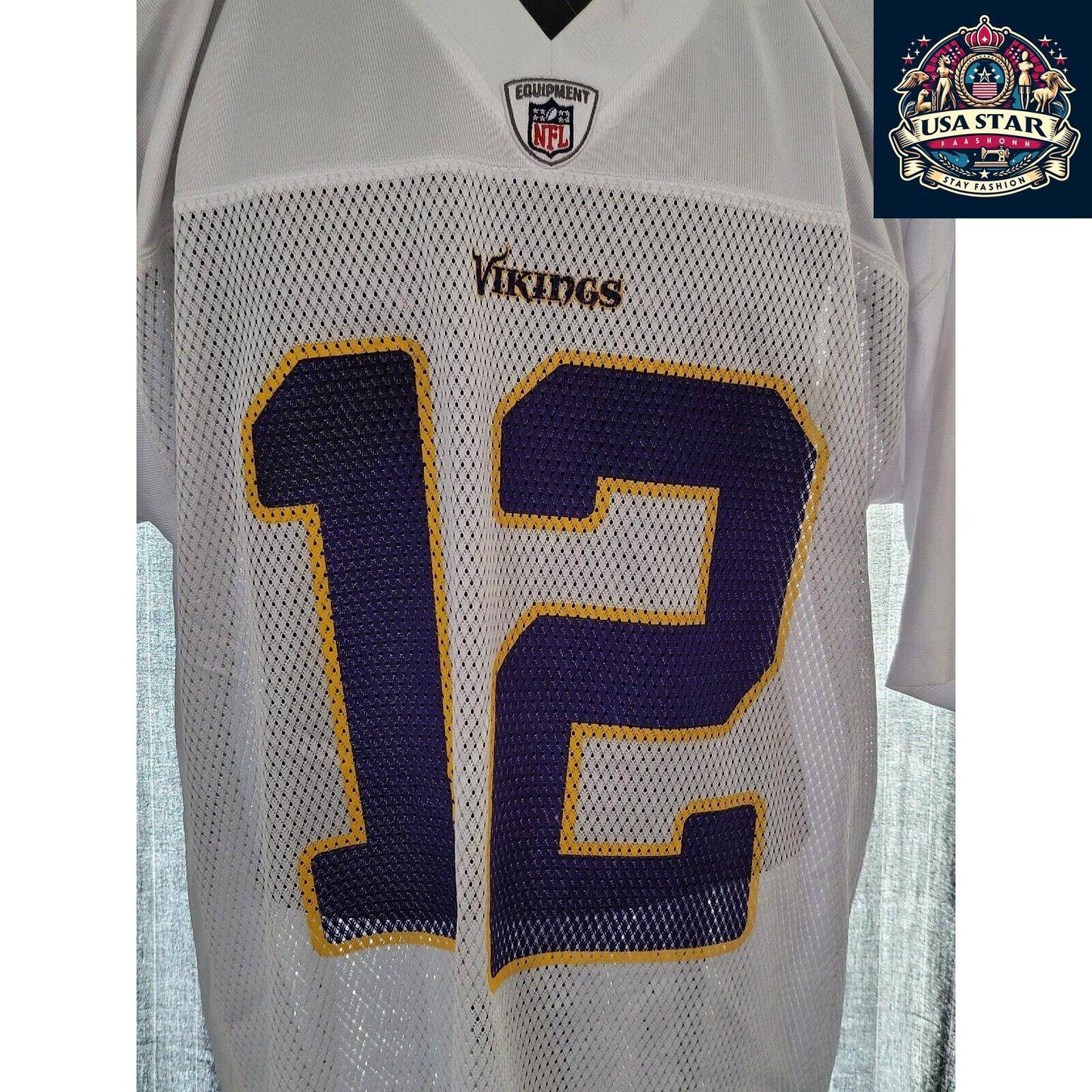 Minnesota Vikings Jersey Adult Large Reebok 12 Percy Harvin, High-Quality Fabric, Authentic Colors - USASTARFASHION