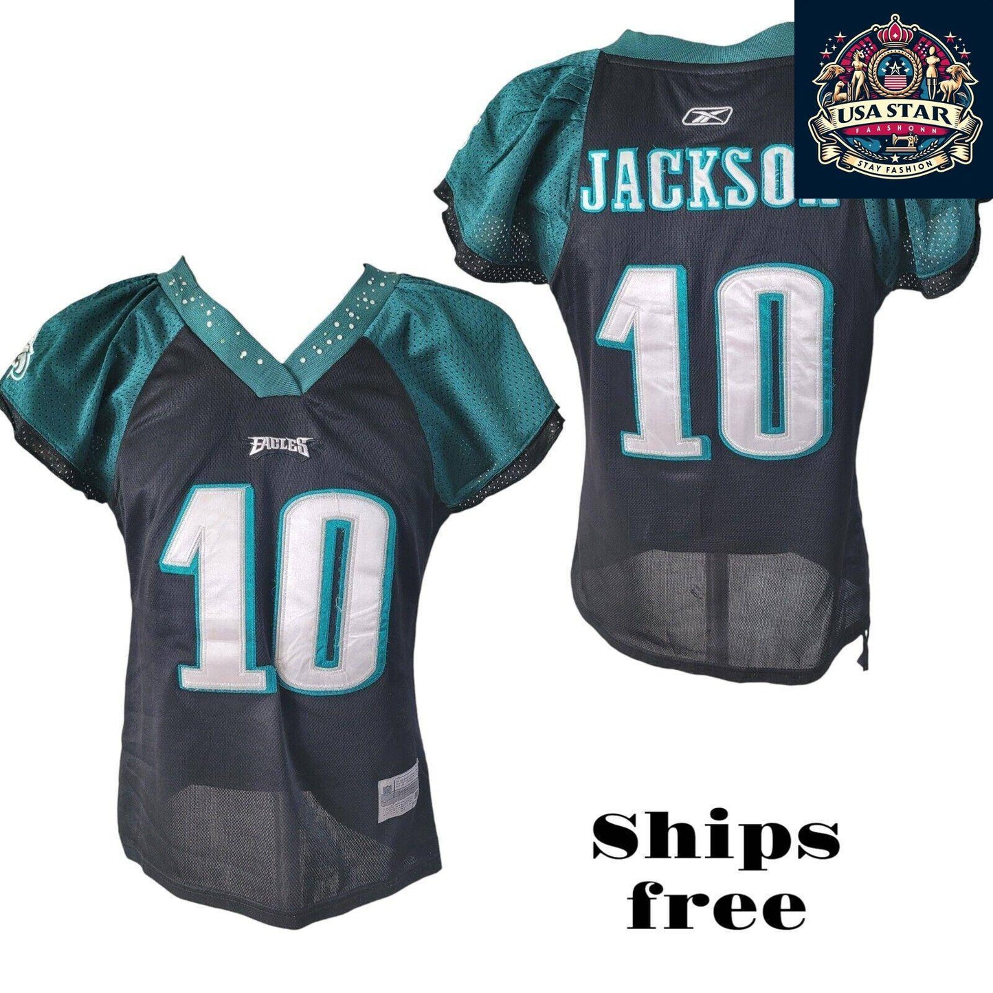 Philadelphia Eagles Jersey Women Reebok Jackson 10 – Official NFL Merchandise Size Small - USASTARFASHION