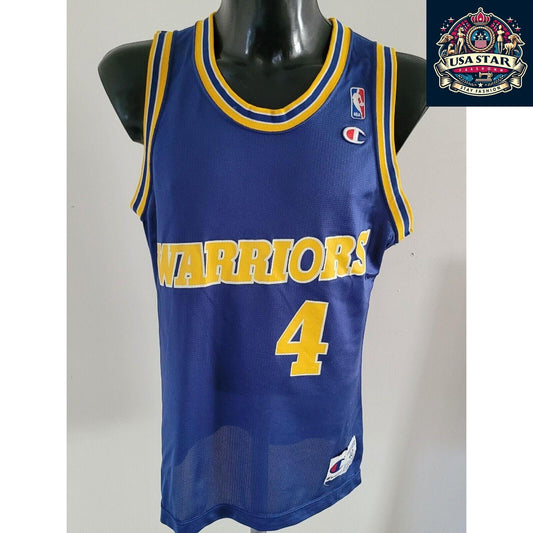 Golden State Warriors Shirt - Vintage Champion #4 Webber Basketball Tee, Size M/L (44) - USASTARFASHION