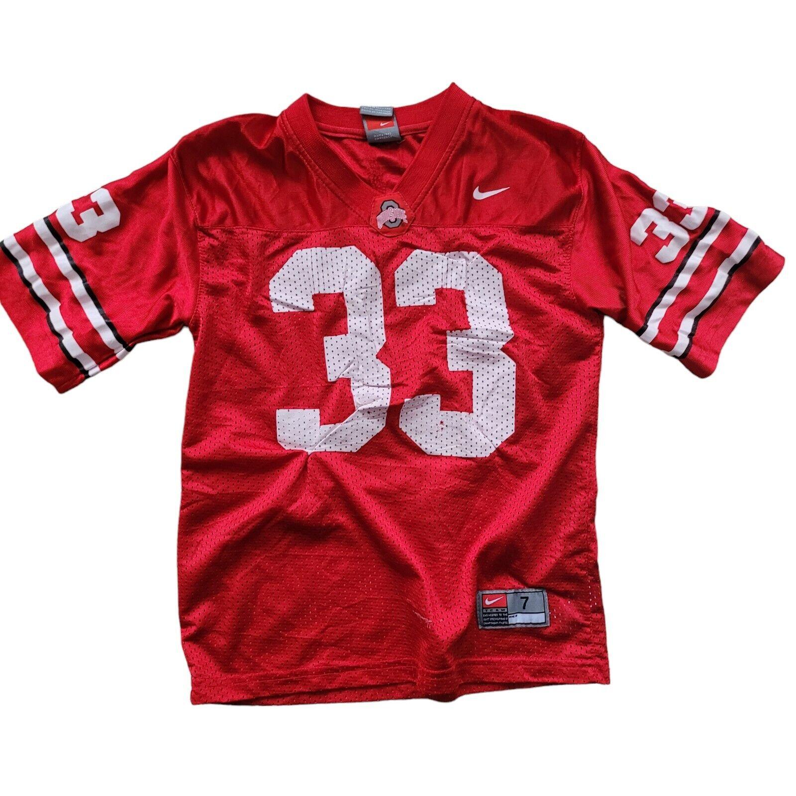 Nike Ohio State Buckeyes #33 Red Distress Football Jersey - Youth Size 7 - Authentic Design-USASTARFASHION