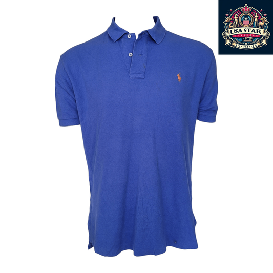 Ralph Lauren Men's Blue Polo Shirt Classic Fit Size L Short Sleeve 100% Cotton Casual Wear - USASTARFASHION