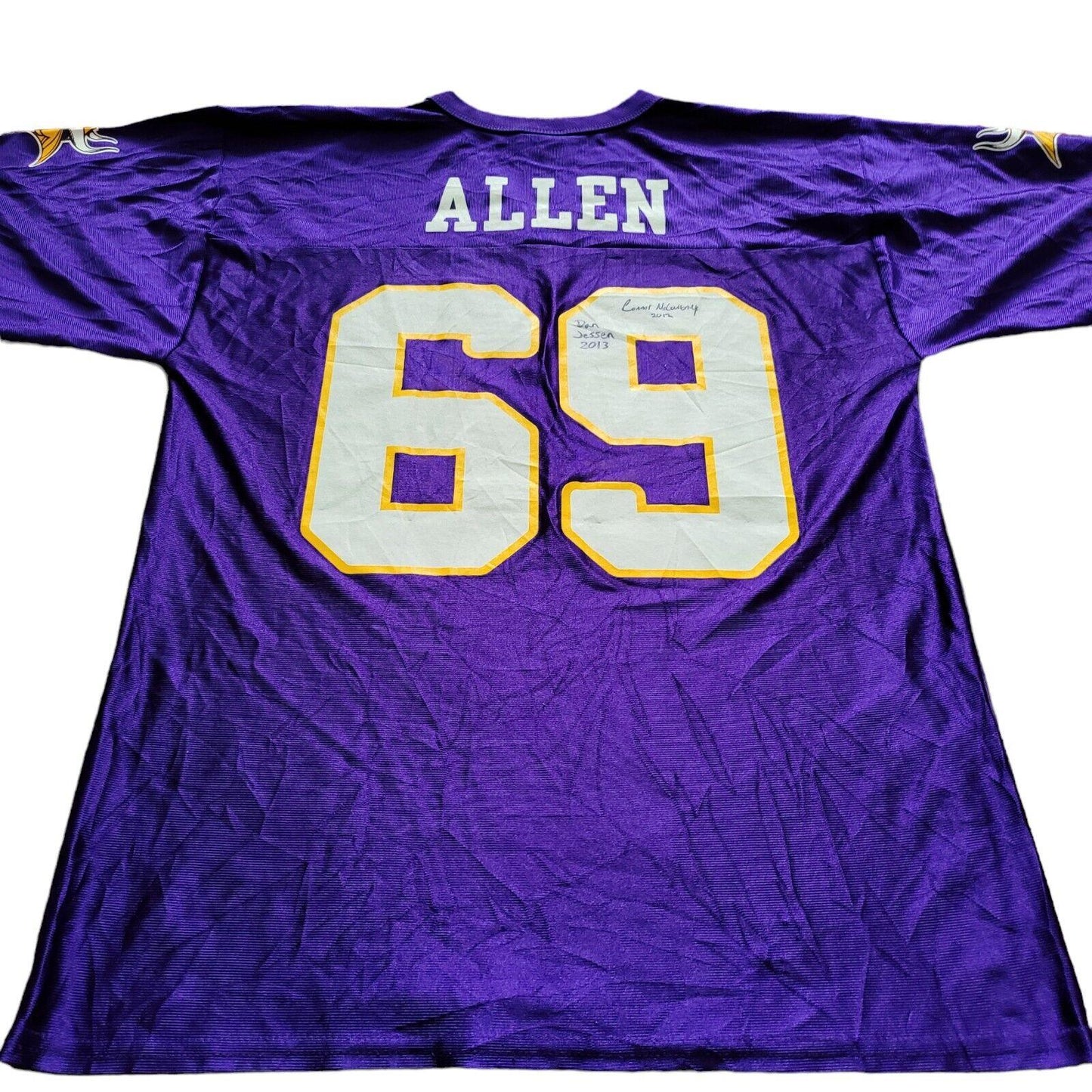 Authentic Signed Minnesota Vikings #69 Jared Allen Jersey - Men's Large Purple 100% Polyester Dual-Signed Dan Jessen 2013 & Conor McQuerry 2012-USASTARFASHION