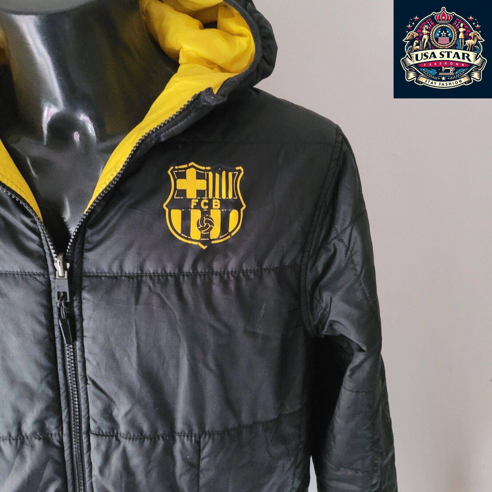 Nike FCB Barcelona Jacket Size M Black/Yellow Reversible Design for Versatile Styling - USASTARFASHION