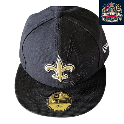 New Orleans Saints Cap - New Era NFL 59FIFTY Fitted Black Hat, Size 7 1/4 (57.7cm), Stylish & Comfortable - USASTARFASHION