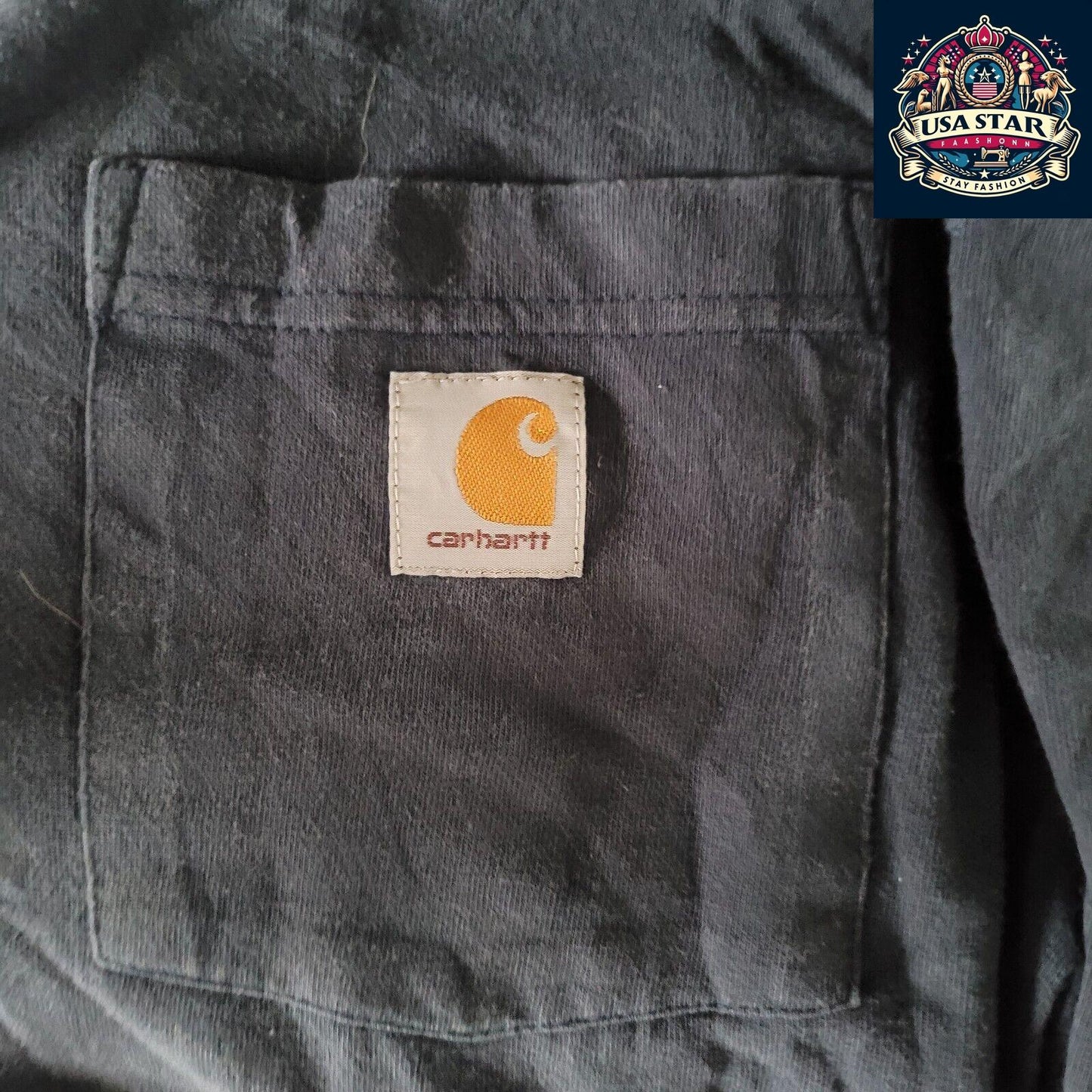 Carhartt Long Sleeve Shirt Navy Blue | Size L | 100% Cotton | Logo Detail on Front & Sleeve - USASTARFASHION