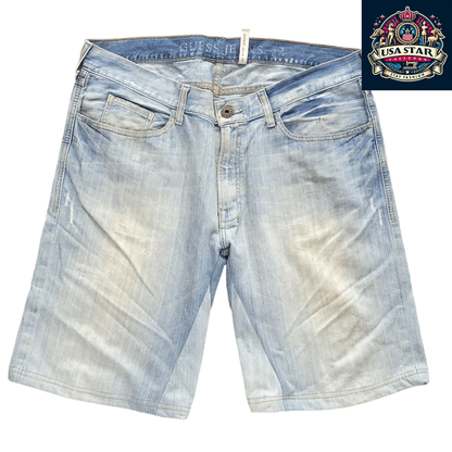 Guess Men's Distressed Denim Jorts W36 in Light Blue Wash - Stylish and Versatile Casual Shorts - USASTARFASHION