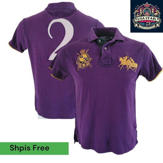 Ralph Lauren Polo Shirt MCMLXVII Men's Purple 100% Cotton Size M - Custom Fit & Stylish Design - USASTARFASHION