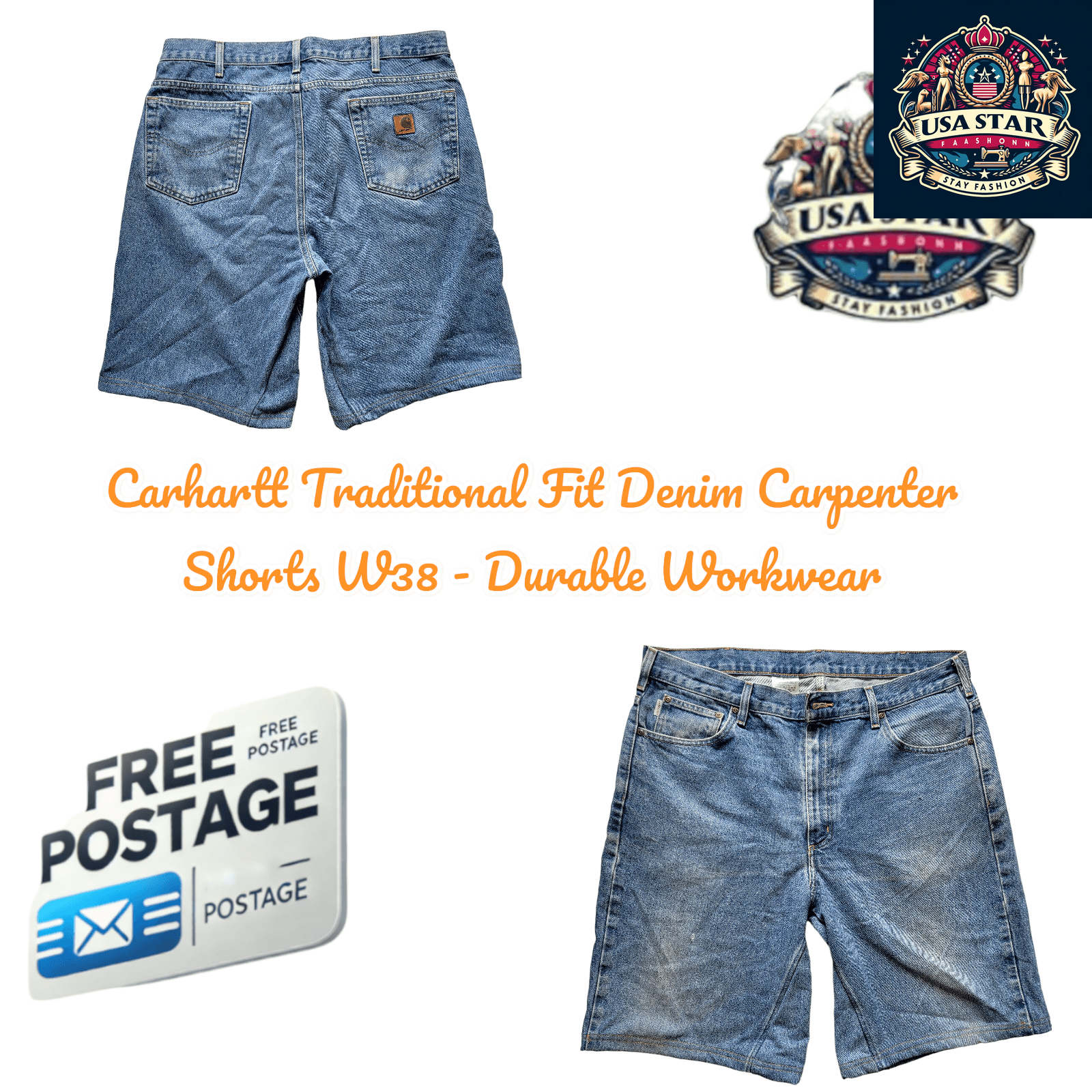 Carhartt Carpenter Shorts W38 - Durable Denim, Traditional Fit, Multiple Pockets for Functionality - USASTARFASHION