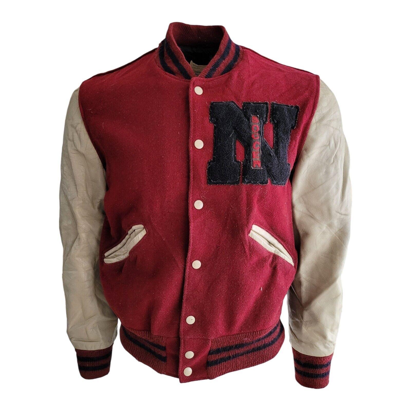 Delong Vintage Leather & Wool Varsity Jacket - Size S-USASTARFASHION