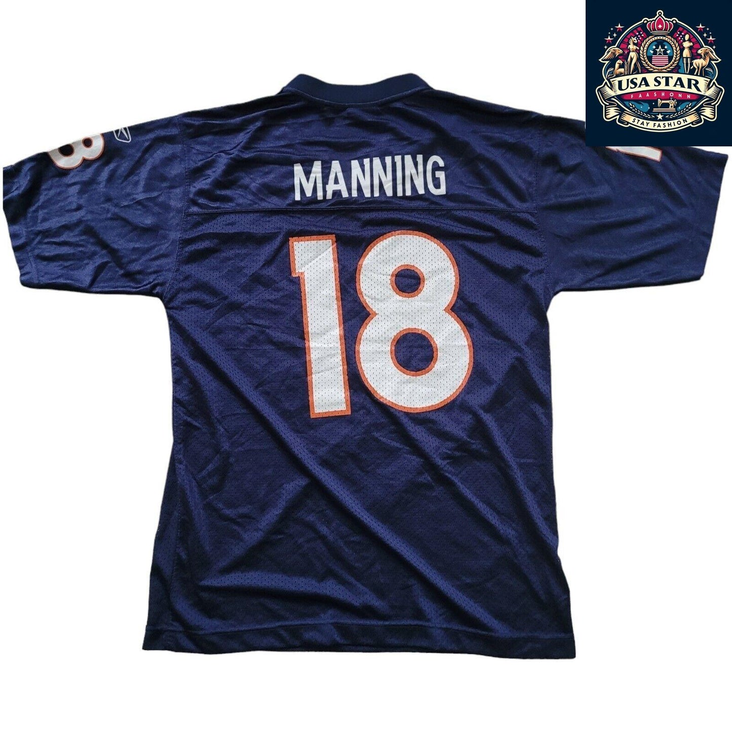 Denver Broncos Jersey Shirt Youth L #18 Peyton Manning - Durable Comfortable Fan Wear - USASTARFASHION