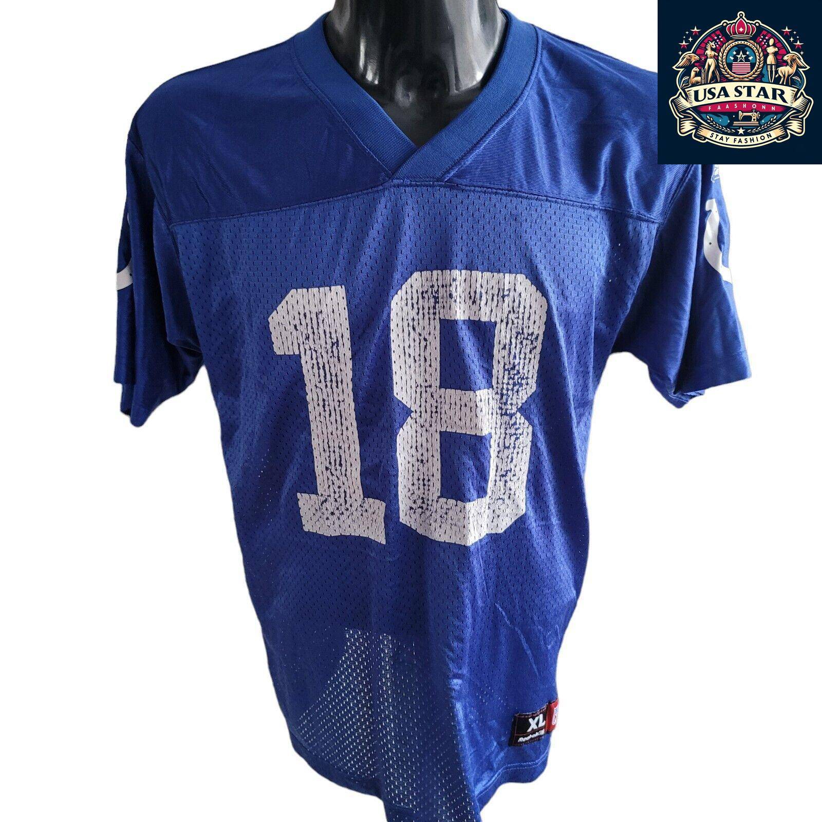 Peyton Manning Jersey #18 Reebok NFL Youth XL Shirt - Breathable Fabric, Team Colors - USASTARFASHION