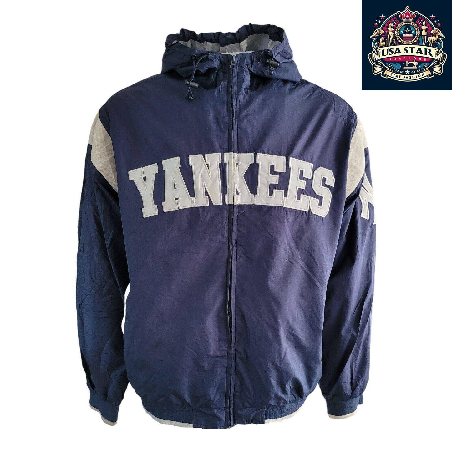 Vintage Yankees Jacket XL Men's Bomber by G-III Sports with Hood & Functional Pockets - USASTARFASHION