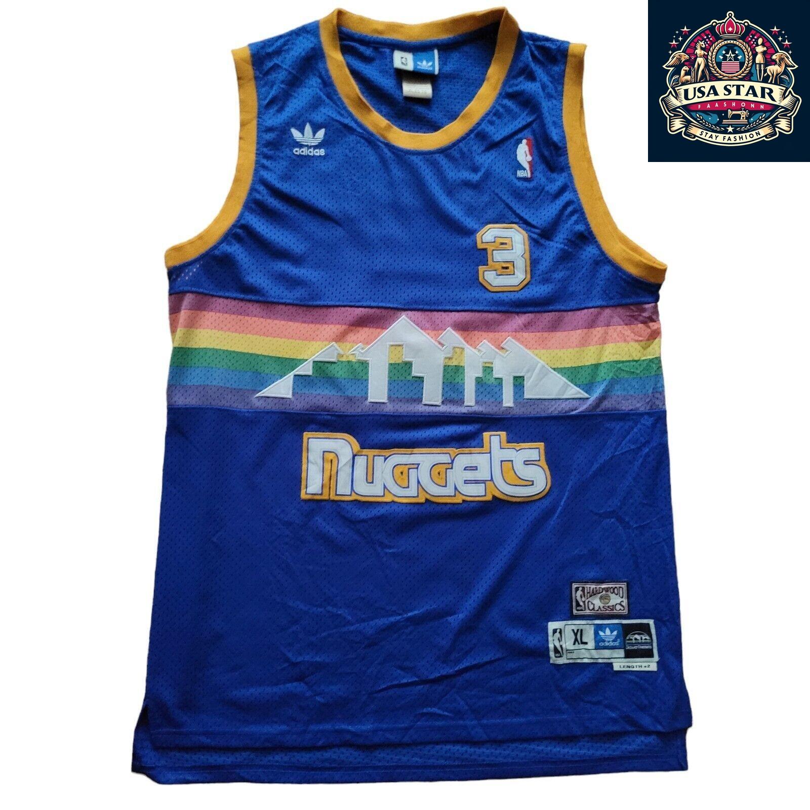 Adidas NBA Hardwood Classics #3 Allen Iverson Denver Nuggets Jersey XL Rainbow Vintage Authentic - USASTARFASHION