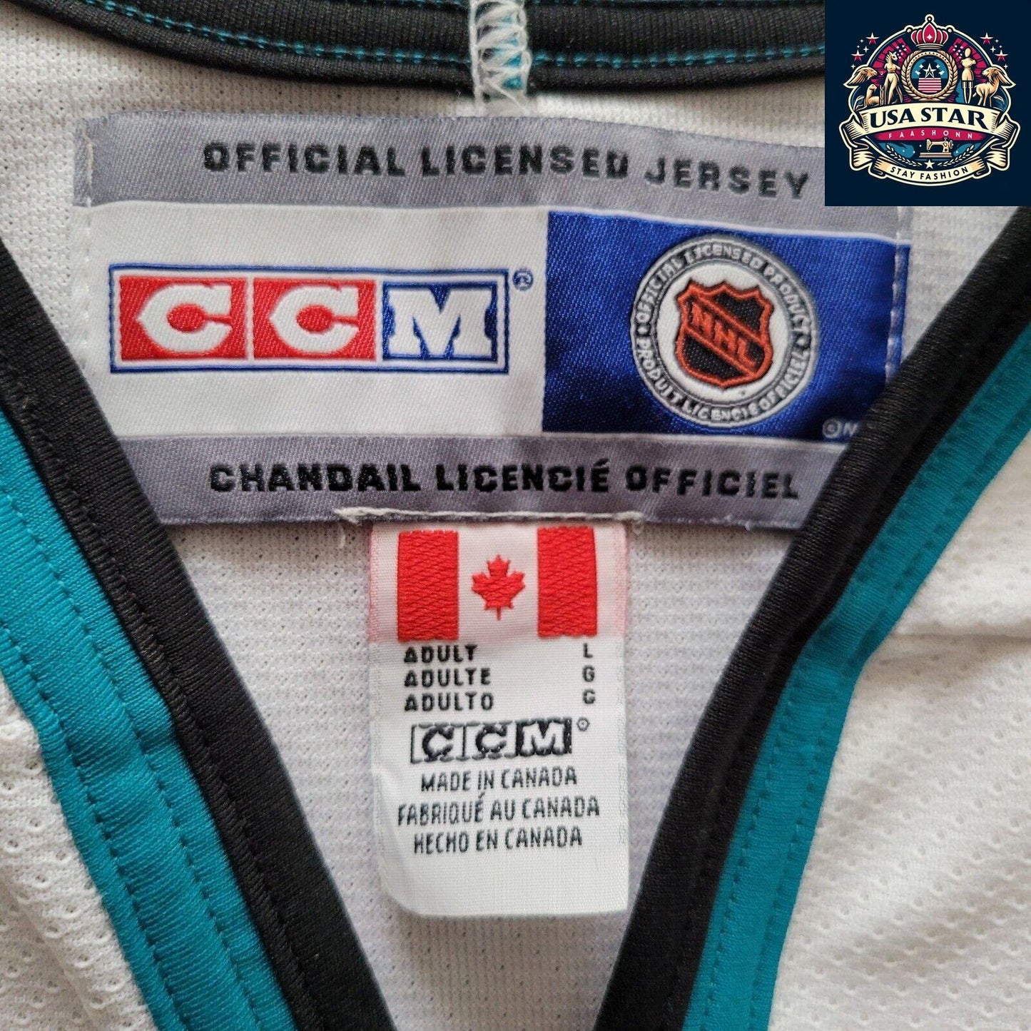 🏒 Vintage Authentic Men's Canada CCM Hockey San Jose Sharks Jersey - Size L - USASTARFASHION