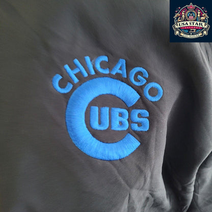 Vintage Chicago Cubs Coat - Men's Large Black Polyester Insulated Puffer Jacket for Fans - USASTARFASHION