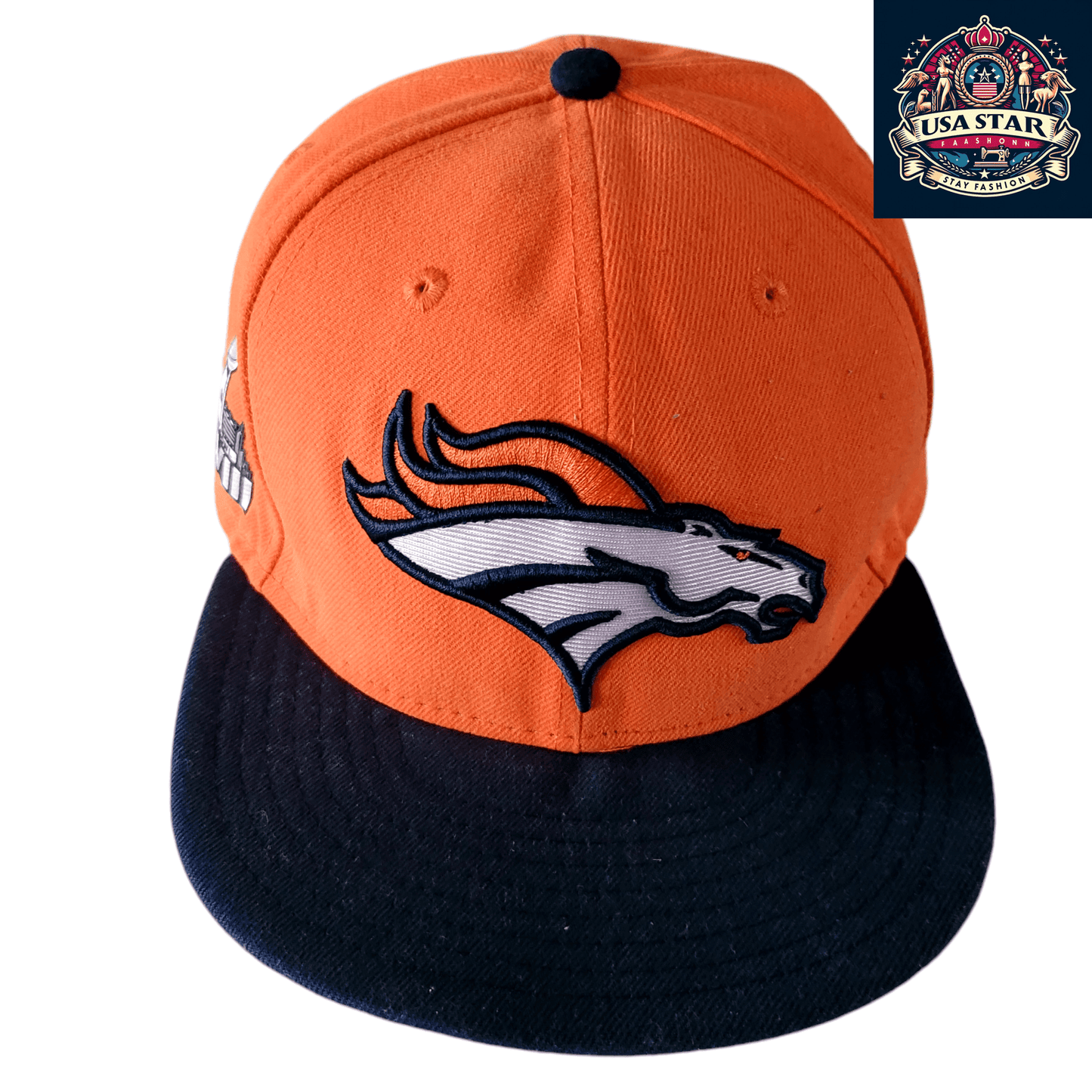 New Era Denver Broncos Super Bowl XLVIII 59FIFTY Fitted Hat - Orange, Size 7 3/8, Premium Quality - USASTARFASHION