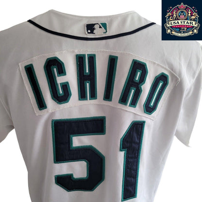 Youths Seattle Mariners Baseball Jersey By Russell  Athletic ICHIRO #51 Size M - USASTARFASHION