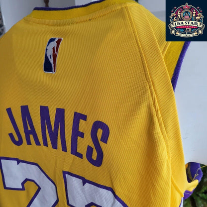 James 23 Basketball Vest - Lakers Youth 2XL Retro Crewneck in Vibrant Yellow for Young Fans - USASTARFASHION