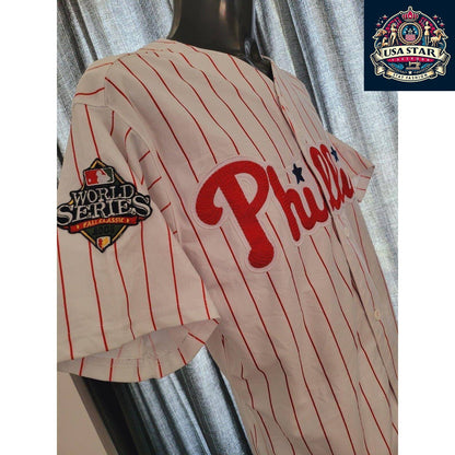 Shane Victorino #8 Vintage Phillies World Series Jersey 2008 Fall Classic Size 50 L - USASTARFASHION