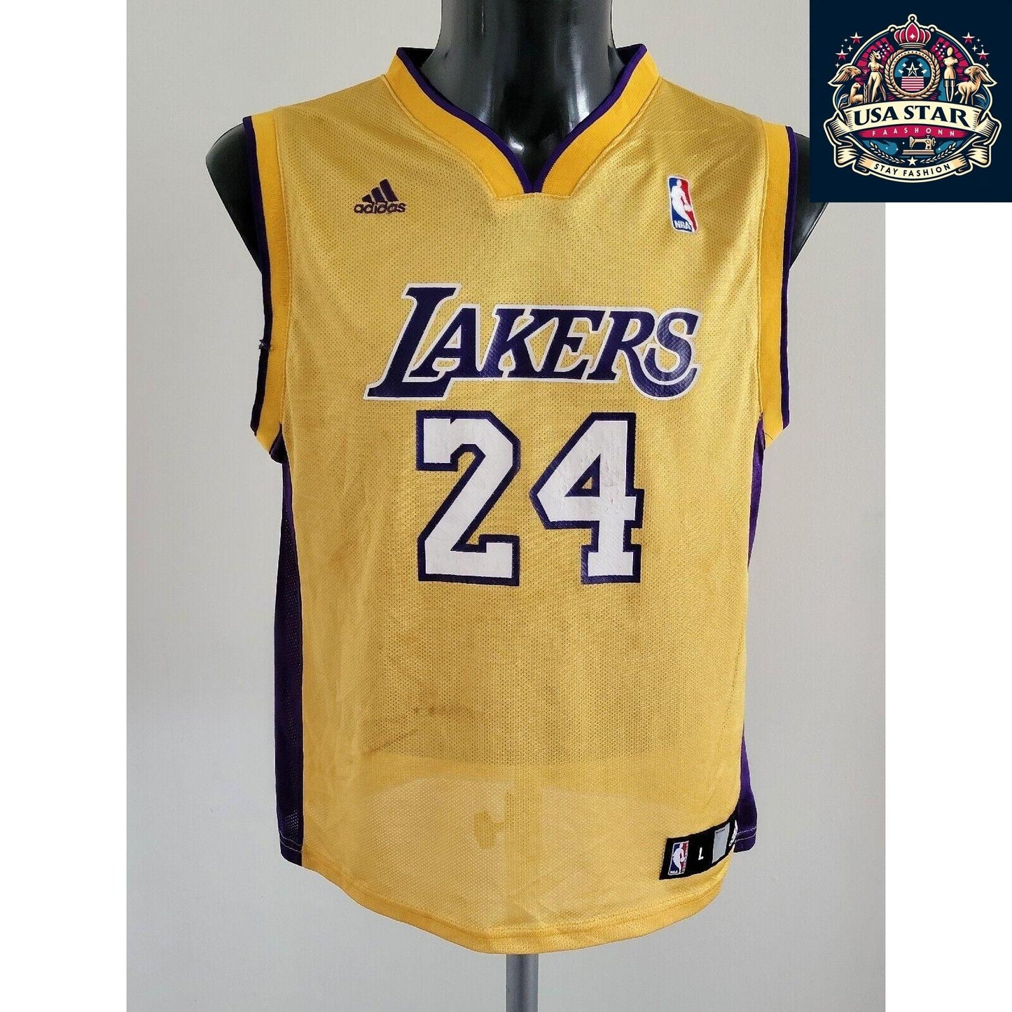 NBA Youth Jersey Adidas Lakers #24 Kobe Bryant, Size Large (14-16), Classic Design, Quality Fabric - USASTARFASHION