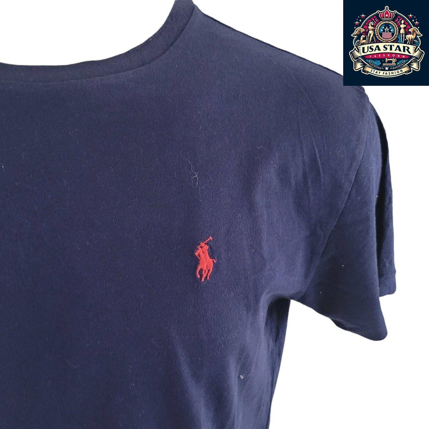 Polo Ralph Lauren Crew Neck T-Shirt M in Classic Navy Blue, Soft Cotton, Iconic Logo, Regular Fit - USASTARFASHION