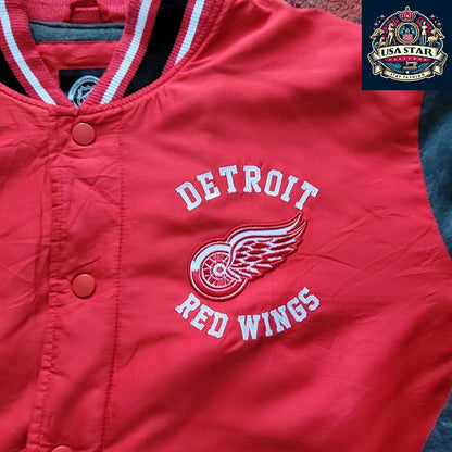 G-III Apparel Detroit Red Wings Varsity Jacket 4XL - Authentic Colors, Snap Fastening, Vintage Style - USASTARFASHION