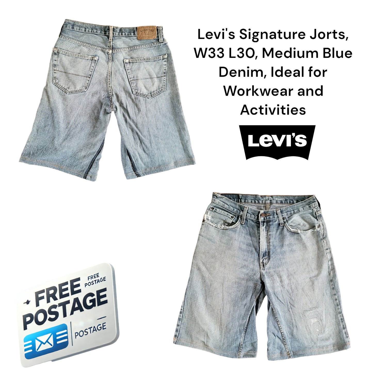 Levi's Signature Jorts, W33  Medium Blue Denim, Ideal for Workwear and Activ-USASTARFASHION