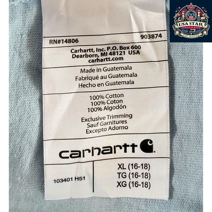 Carhartt Youth Shirt XL (16-18) Light Blue Long Sleeve, 100% Cotton, Loose Fit, Stylish Comfort - USASTARFASHION