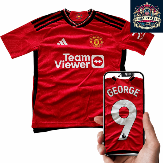 Adidas Manchester United Youth Jersey 2023/24 George 9 Size 9-10 Years Red Football Shirt - USASTARFASHION