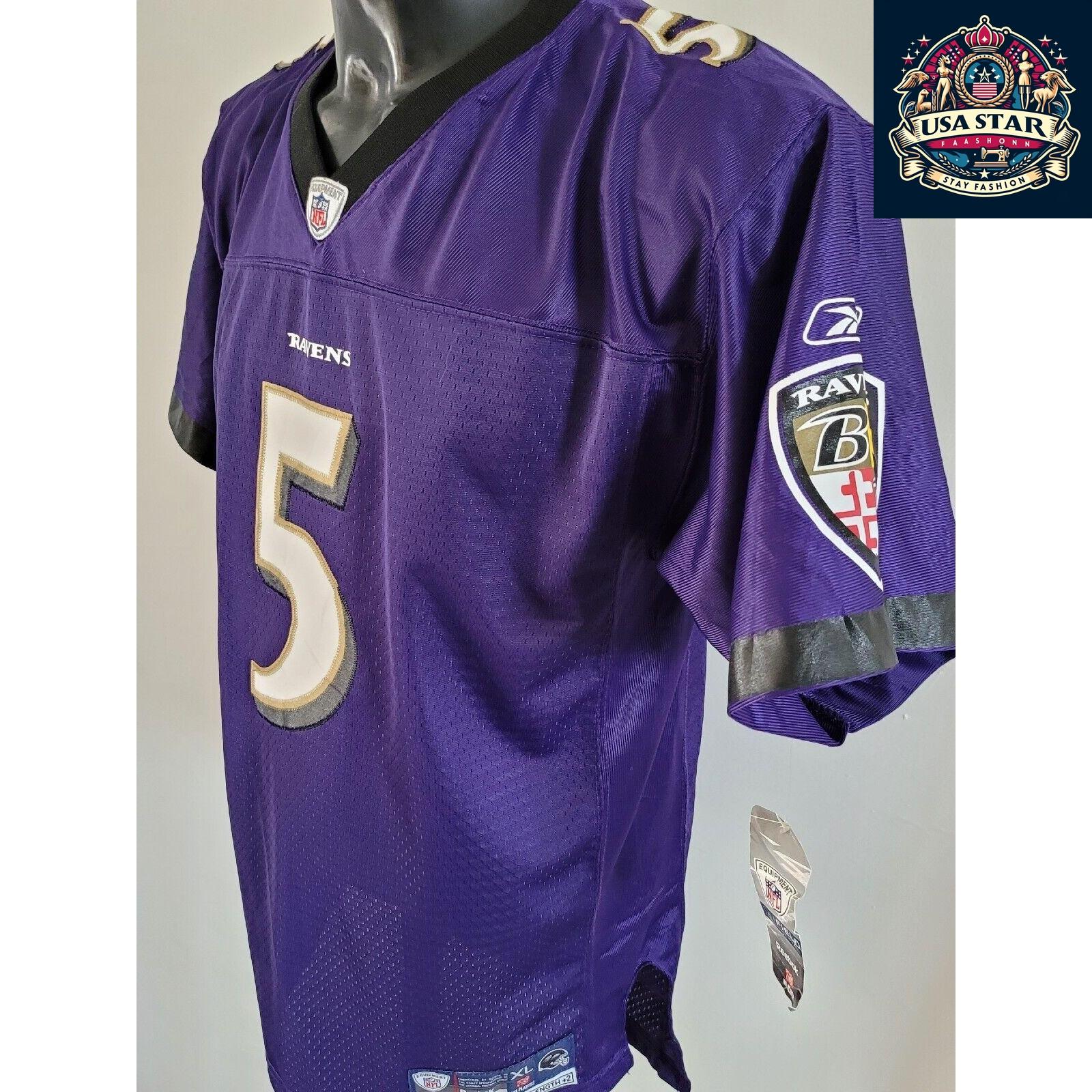 Baltimore Ravens Jersey Youth XL Flacco 5 Reebok Purple Durable Comfort High-Quality Fabric - USASTARFASHION