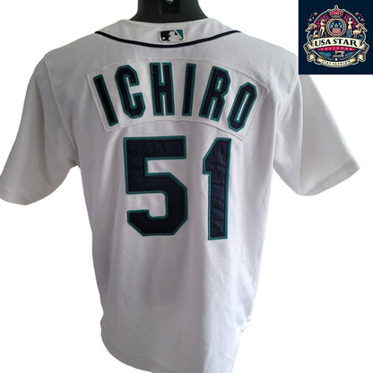 Youths Seattle Mariners Baseball Jersey By Russell  Athletic ICHIRO #51 Size M - USASTARFASHION