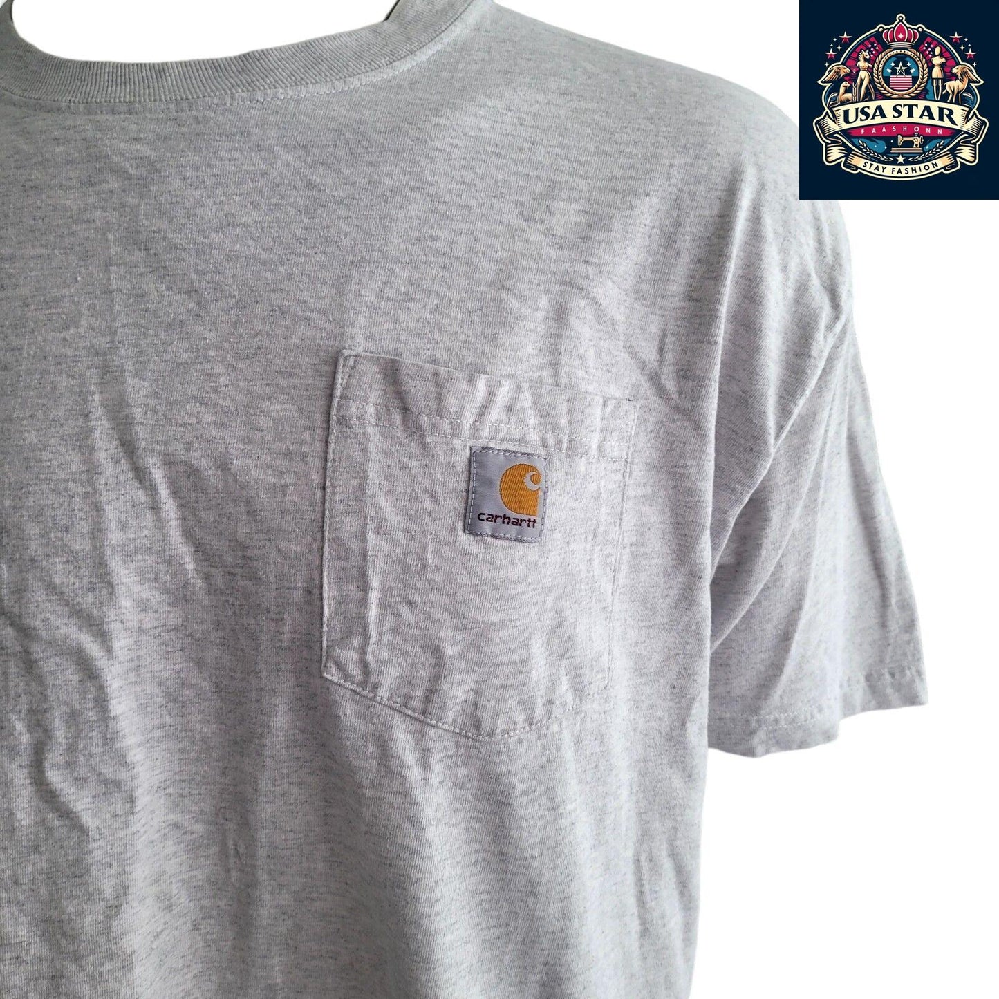 Vintage Carhartt T-Shirt, Original Fit, Short Sleeve, Grey, Size XL, 99% Cotton, Used Condition - USASTARFASHION