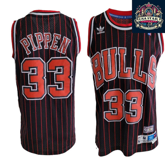 Scottie Pippen #33 Chicago Bulls Jersey - Black Red Pinstripe Vintage M - NBA Apparel - USASTARFASHION