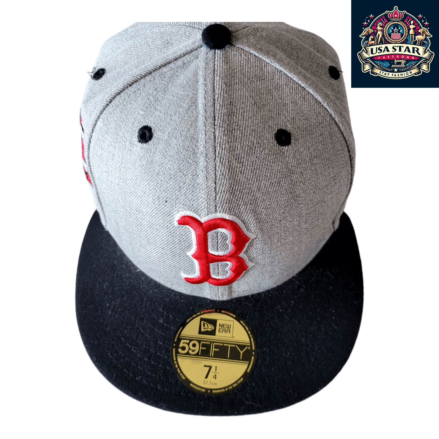 Boston Red Sox Fitted Cap 59FIFTY - Grey/Black, Size 7 1/4 (57.7cm), Premium Comfort & Style - USASTARFASHION