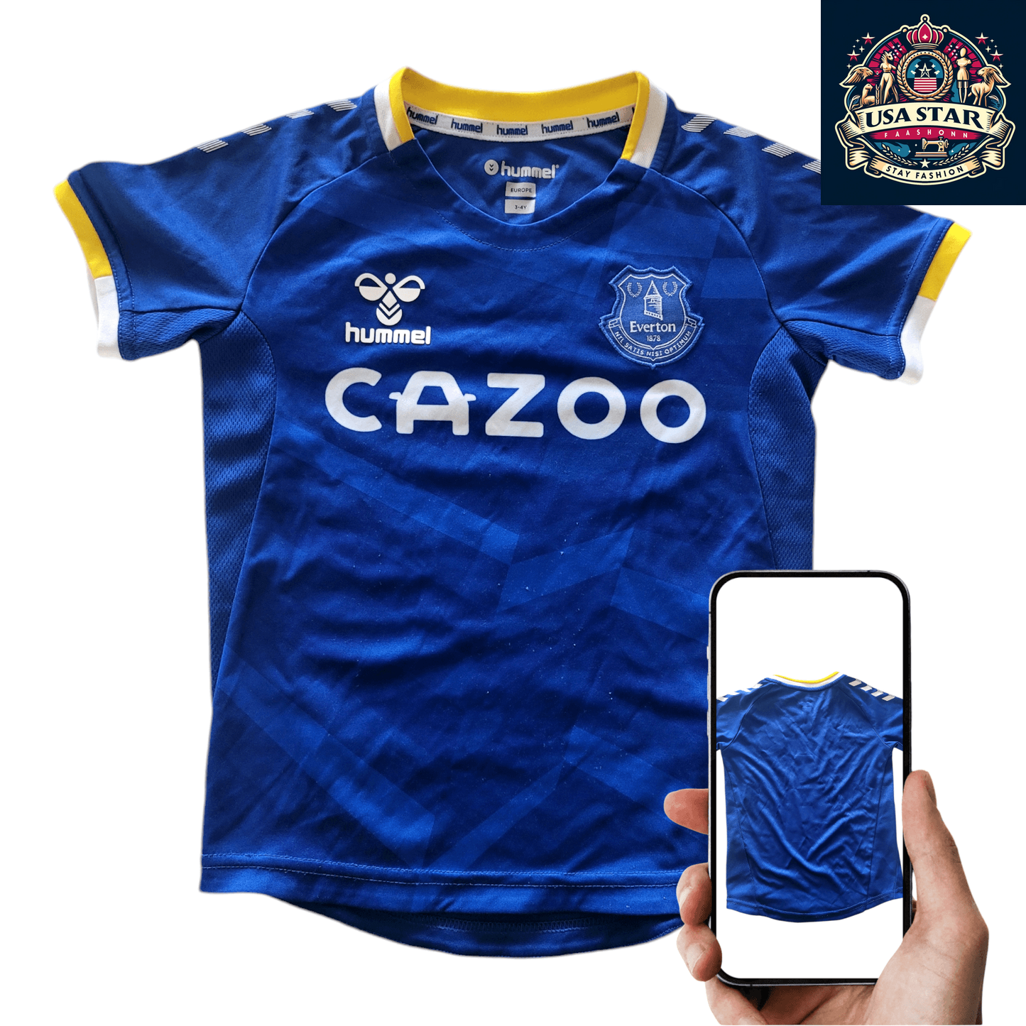 Everton FC Youth Jersey 2021-2022 Home Hummel Holmes #4 for Kids 3-4Y Team Blue Moisture-Wicking - USASTARFASHION