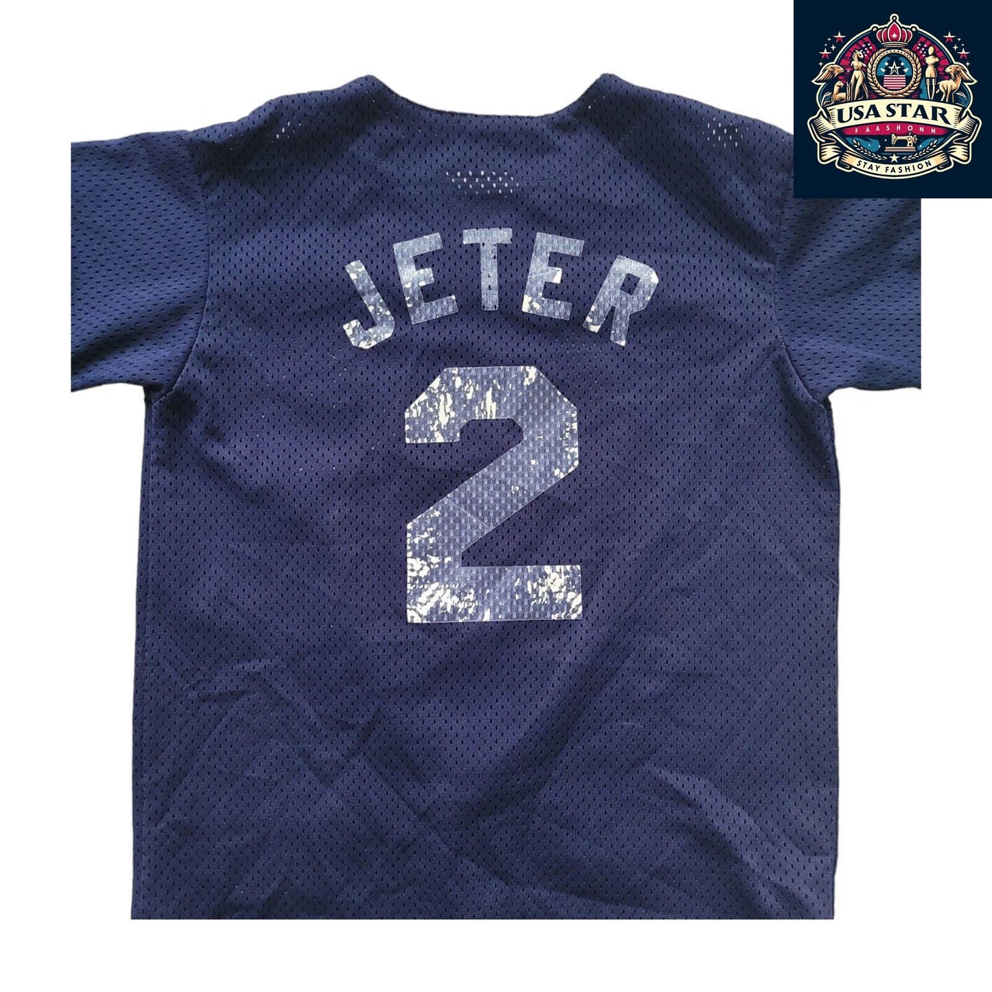 Derek Jeter Youth T-Shirt, New York Yankees #2 Design, 100% Cotton, Size Small for Young Fans - USASTARFASHION