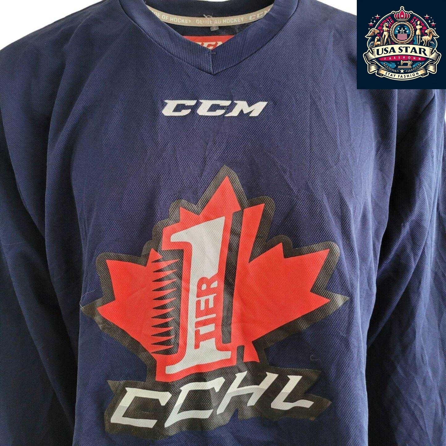 Adult CCM Hockey Jersey XL - Navy Blue with CCHL Emblem and Bold '13' Design for Players - USASTARFASHION