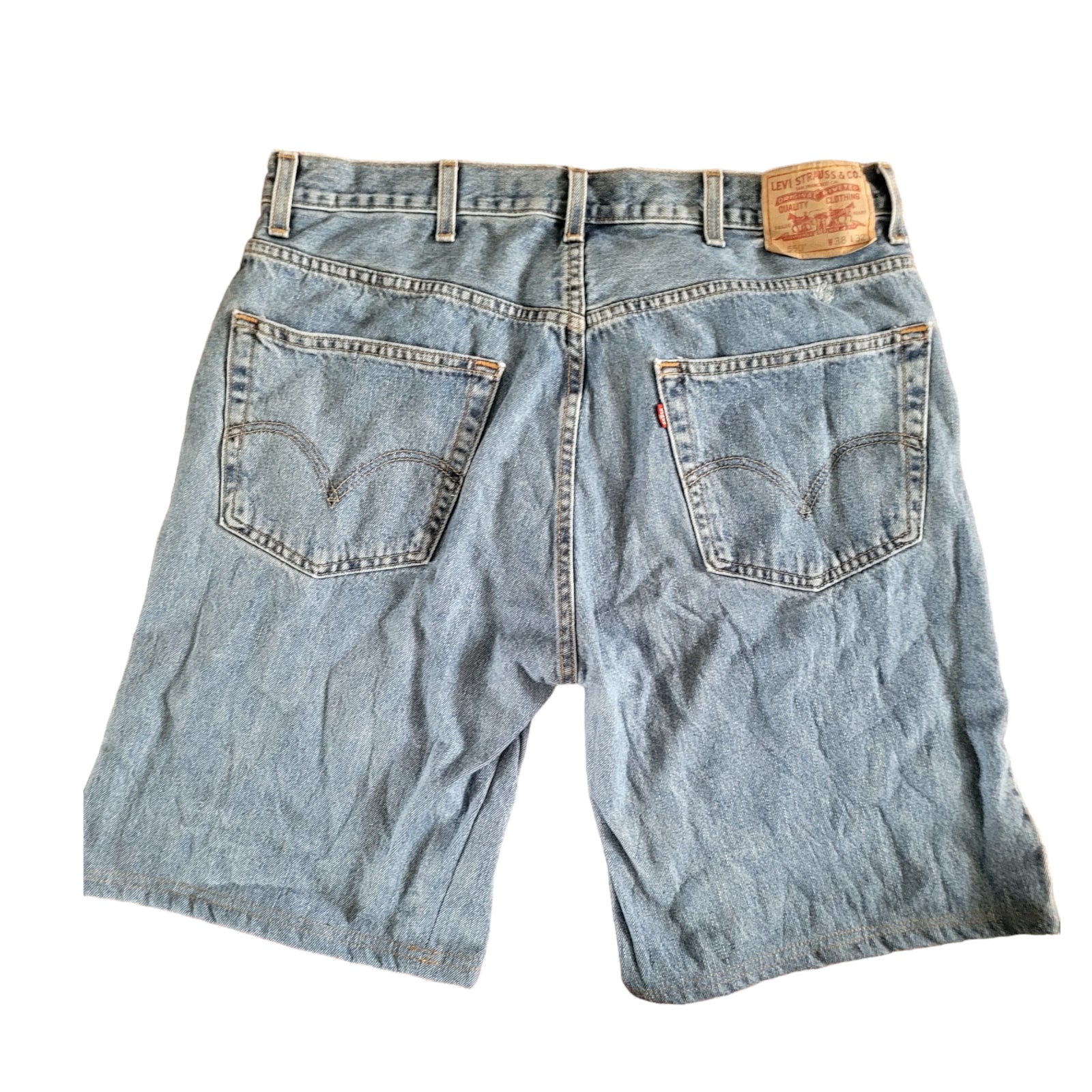 Levi's 560 Relaxed Fit Blue Jean Shorts 38, Used, Reworked, Casual Wear-USASTARFASHION