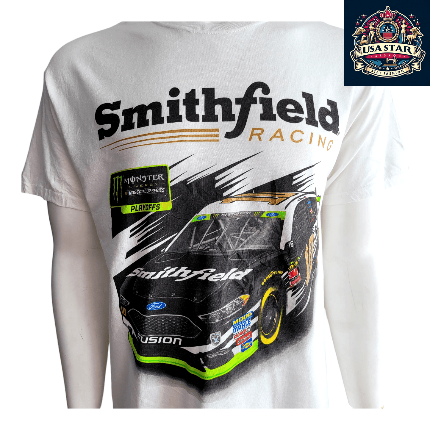 Smithfield Racing T-Shirt 2018 NASCAR Employee Day L 100% Cotton Stewart-Haas Racing Design - USASTARFASHION