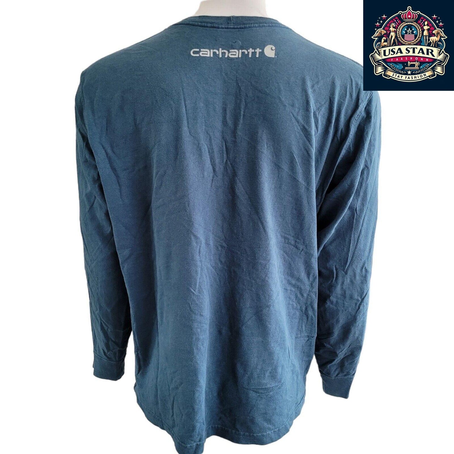 Carhartt Long Sleeve Shirt | Original Fit | 100% Cotton | Durable Blue Shirt in Size L - USASTARFASHION