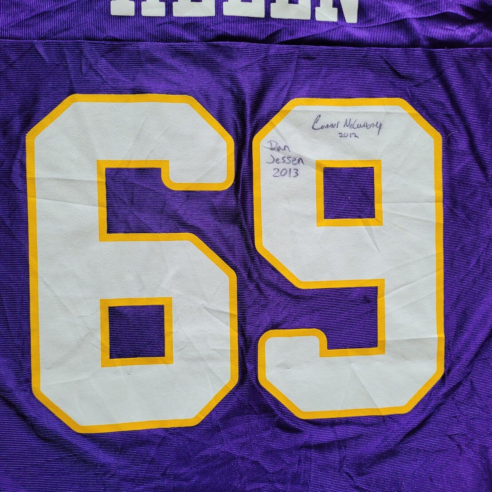 Authentic Signed Minnesota Vikings #69 Jared Allen Jersey - Men's Large Purple 100% Polyester Dual-Signed Dan Jessen 2013 & Conor McQuerry 2012-USASTARFASHION