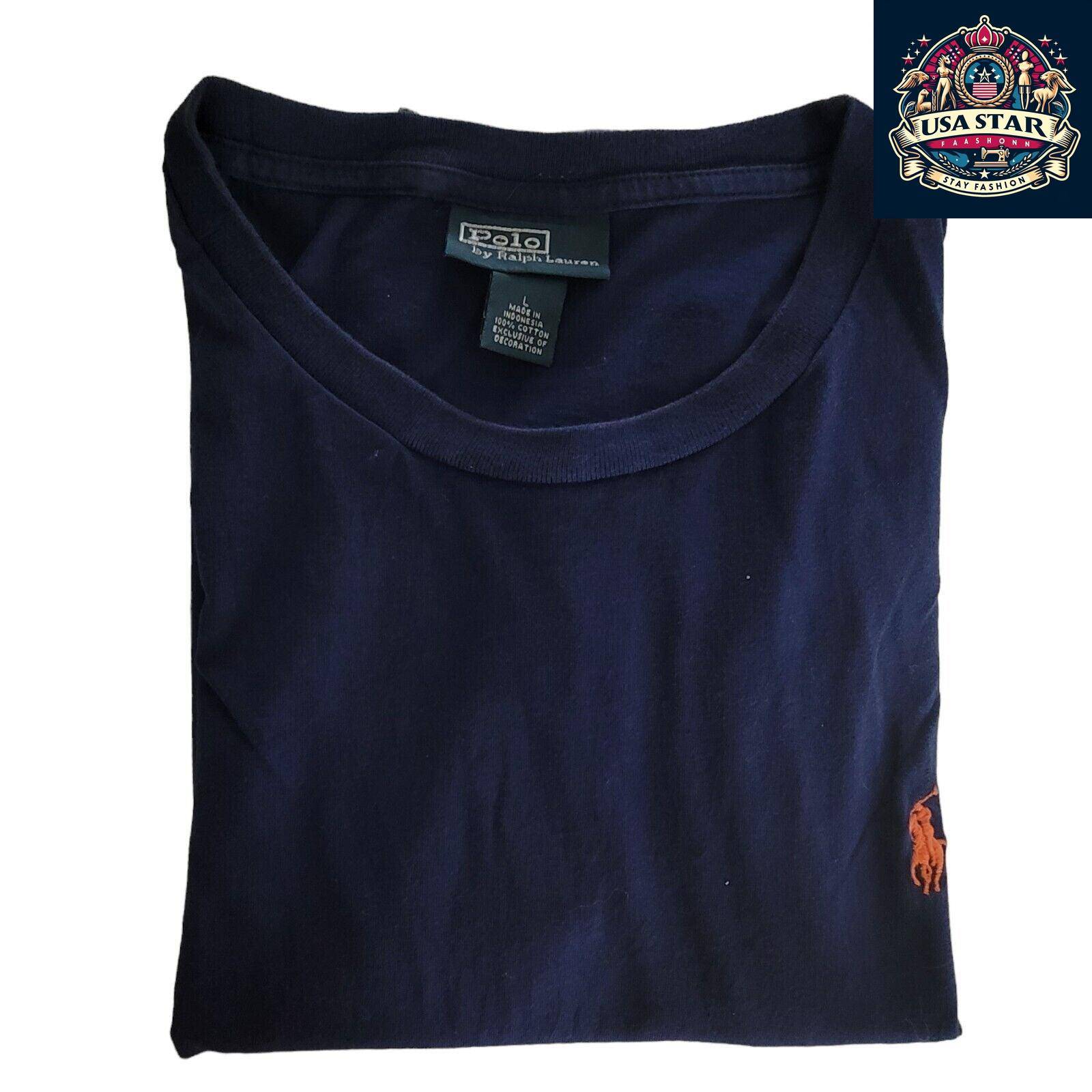 Polo Ralph Lauren T-Shirt Navy Blue Crew Neck L, 100% Cotton, Durable & Stylish Casual Wear - USASTARFASHION