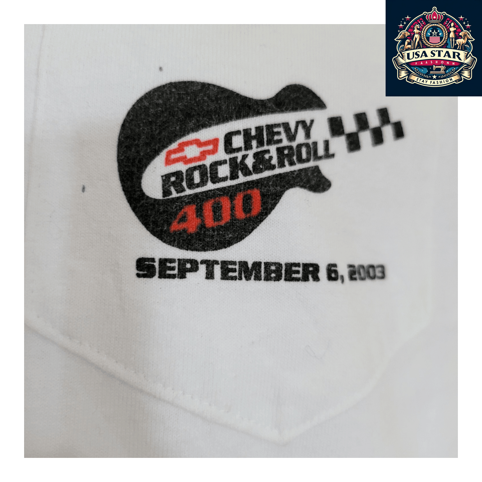 Chevy Rock And Roll 400 T-Shirt 2003 NASCAR Flames Graphic Large Vintage Cotton Tee USASTARFASHION