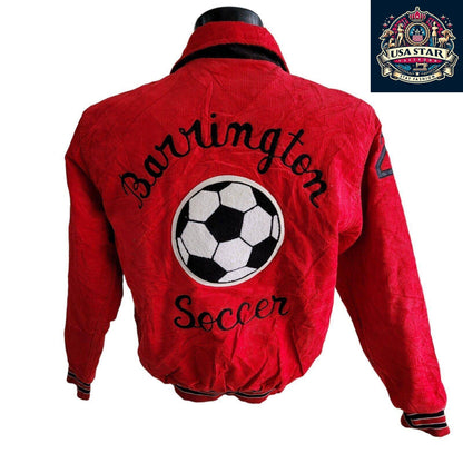 Troy Barrington Soccer 22 Womens Varsity Jacket - Stylish Red Cotton Size S for Casual Comfort - USASTARFASHION