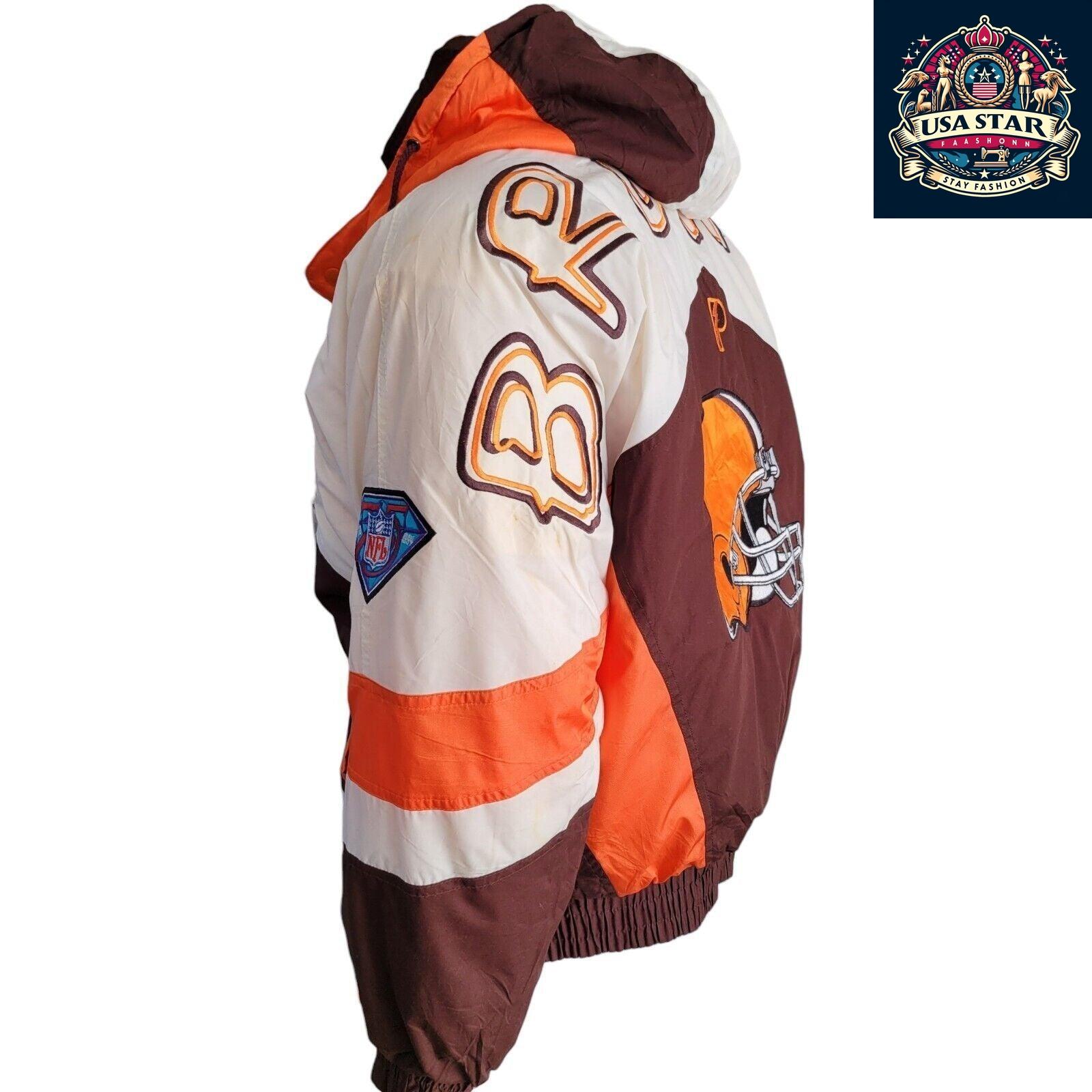 Cleveland Browns Jacket Pro Player 90s Vintage Style Men's Small-Medium with Hoodie and Embroidery - USASTARFASHION